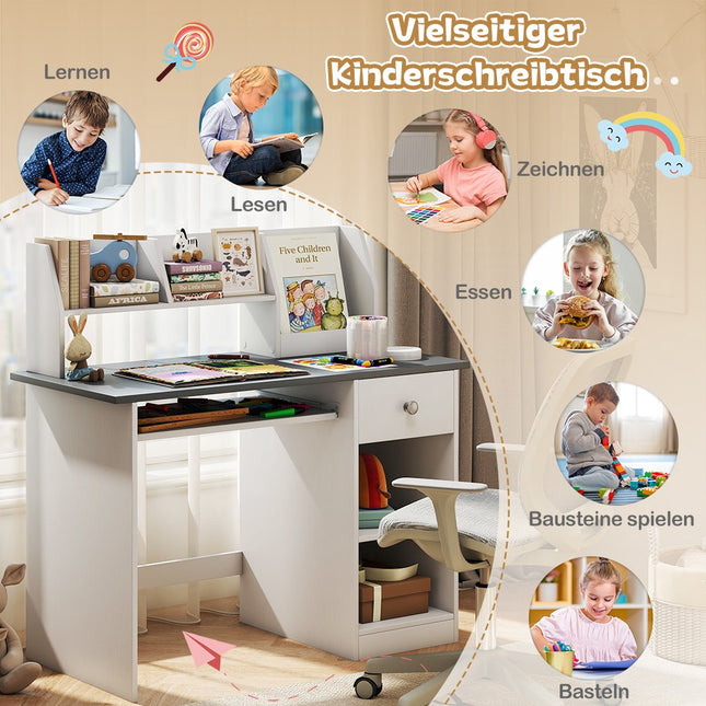 Bureau en bois pour enfants avec étagères et plateau pour clavier
