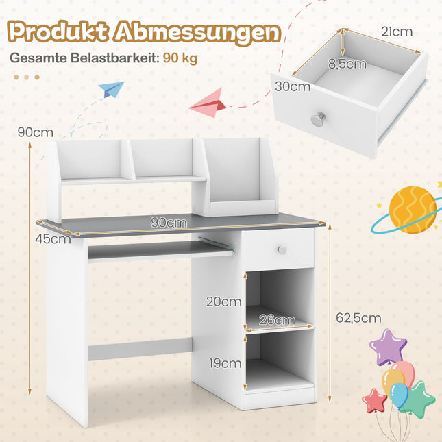Bureau en bois pour enfants avec étagères et plateau pour clavier