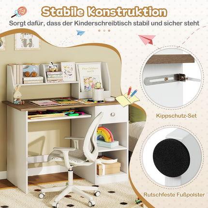 Bureau enfant en bois avec rangement, 90 x 45 x 90 cm, naturel