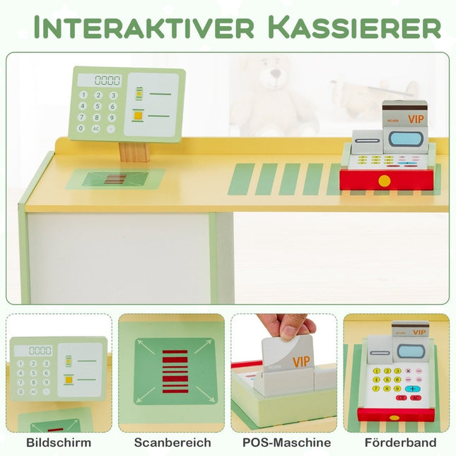 Magasin de jeux en bois pour enfants avec comptoir latéral, vert, 89 x 57 x 80 cm