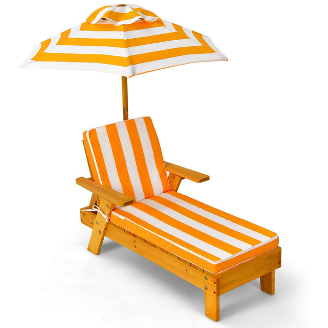Chaise longue en bois pour enfants avec auvent réglable