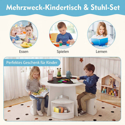 Ensemble table et tabourets de rangement en bois pour enfants, blanc