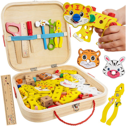 Kit de bricolage de boîte à outils en bois pour enfants, construction d'animaux et de véhicules