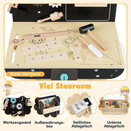 Kinder Werkbank Holz mit Kreidetafel, Montessori Spielzeug
