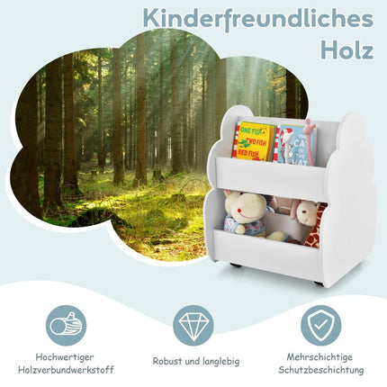 Kinderbücherregal auf Rollen Kinderregal mit geräumigem Stauraum 52 x 47 x 63 cm Weiß