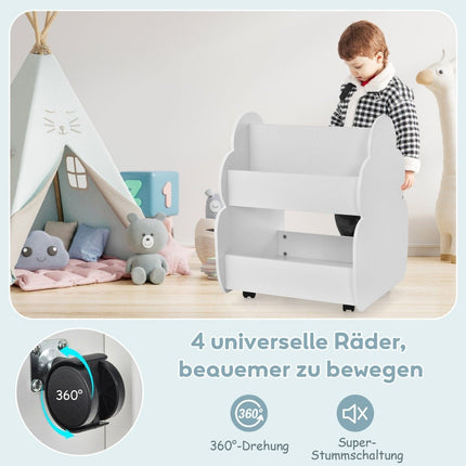 Kinderbücherregal auf Rollen Kinderregal mit geräumigem Stauraum 52 x 47 x 63 cm Weiß