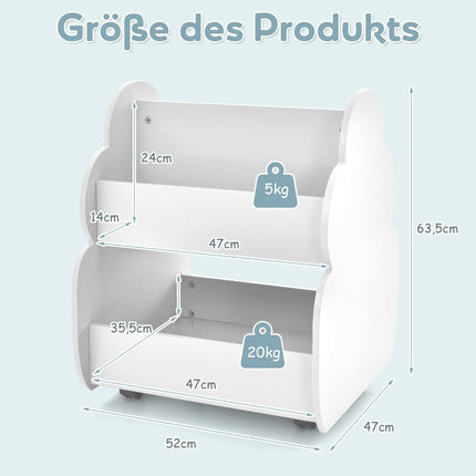 Kinderbücherregal auf Rollen Kinderregal mit geräumigem Stauraum 52 x 47 x 63 cm Weiß