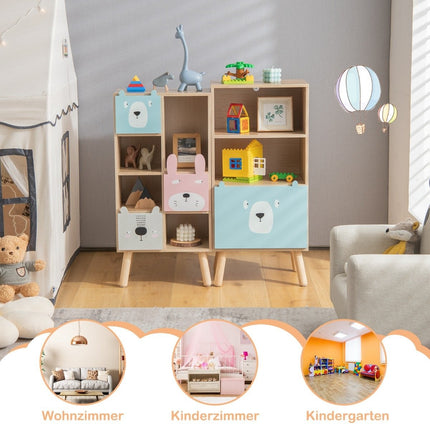 Bibliothèque pour enfants avec 3 niveaux & tiroir & 2 compartiments ouverts, étagère à jouets, étagère pour enfants, bleu