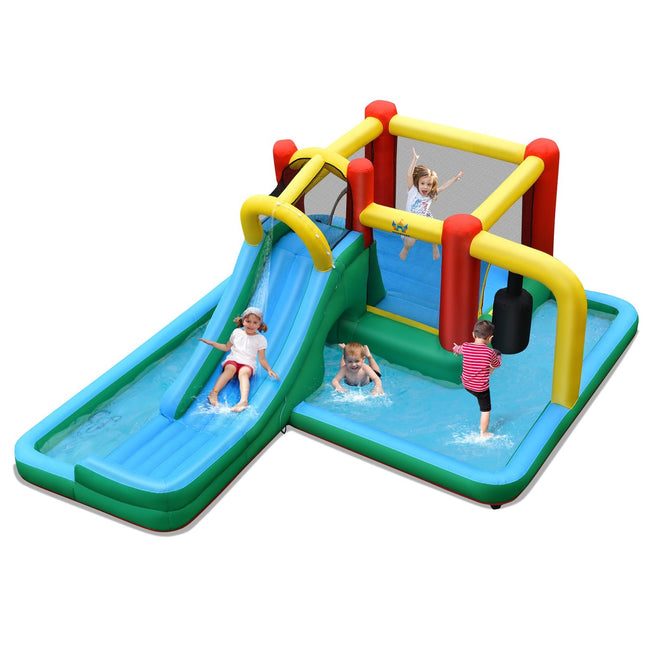 Kinder Hüpfburg mit Rutsche, Aufblasbare Wasserrutsche, Spielbecken, 470 x 370 x 190 cm, Bunt