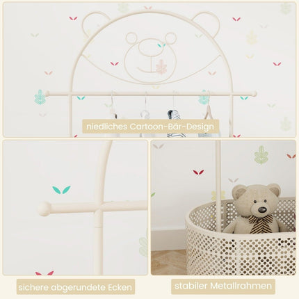 Kinderkleiderständer höhenverstellbar von 130cm/150cm/182cm Garderobenständer auf Rollen weiß