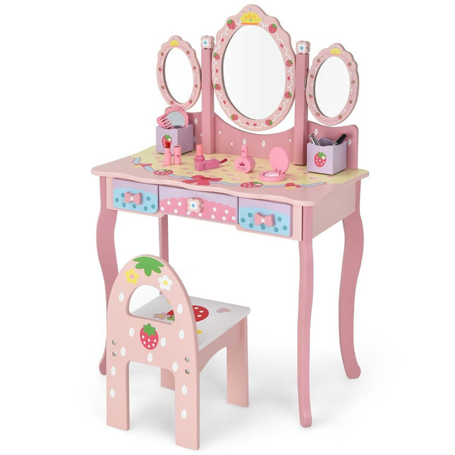 Coiffeuse pour enfant avec miroir 70 x 34 x 105 cm rose