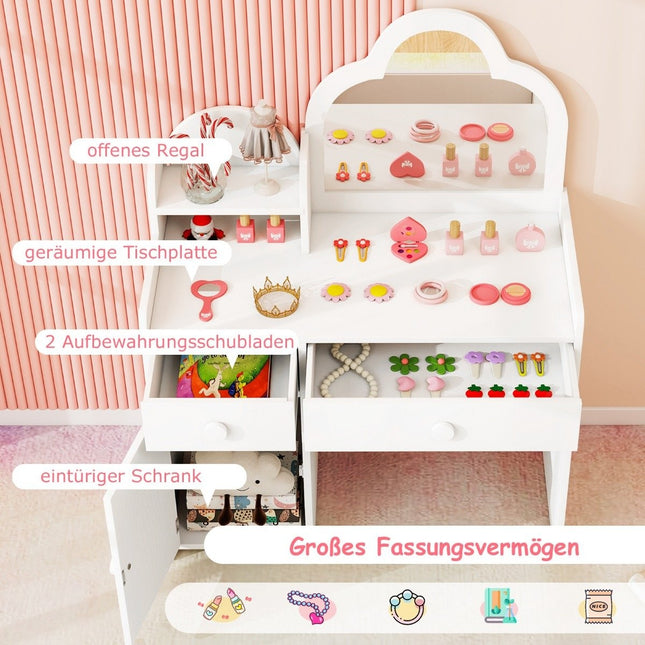 Kinderschminktisch Wolkenform 2 in 1 Frisiertisch mit Hocker Kosmetiktisch Weiß