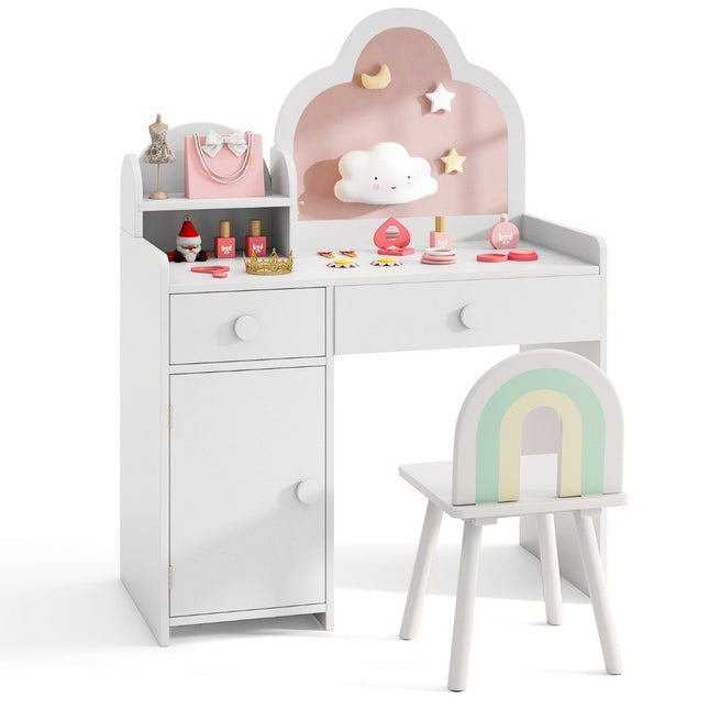 Kinderschminktisch Wolkenform 2 in 1 Frisiertisch mit Hocker Kosmetiktisch Weiß