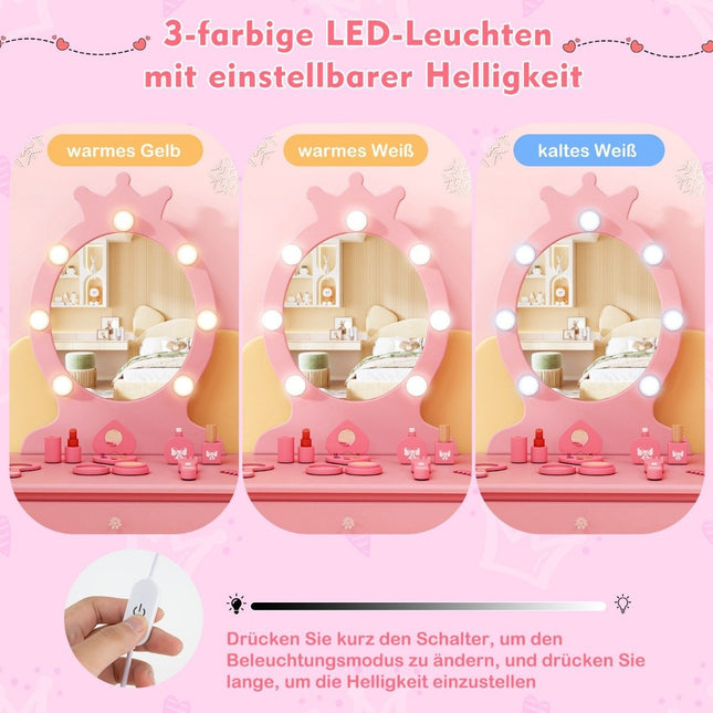 Coiffeuse enfant avec éclairage Coiffeuse 2 en 1 princesse avec miroir amovible rose