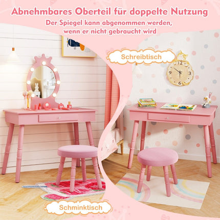 Coiffeuse enfant avec éclairage Coiffeuse 2 en 1 princesse avec miroir amovible rose