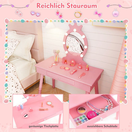 Coiffeuse enfant avec éclairage Coiffeuse 2 en 1 princesse avec miroir amovible rose