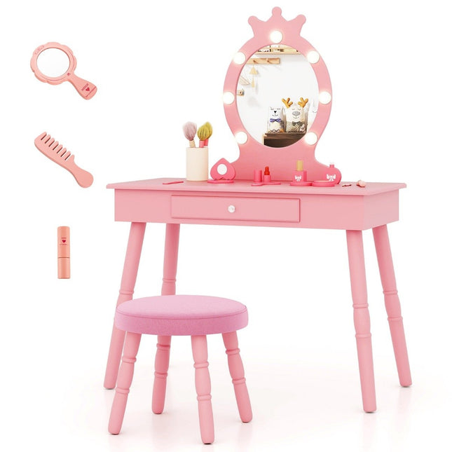 Coiffeuse enfant avec éclairage Coiffeuse 2 en 1 princesse avec miroir amovible rose