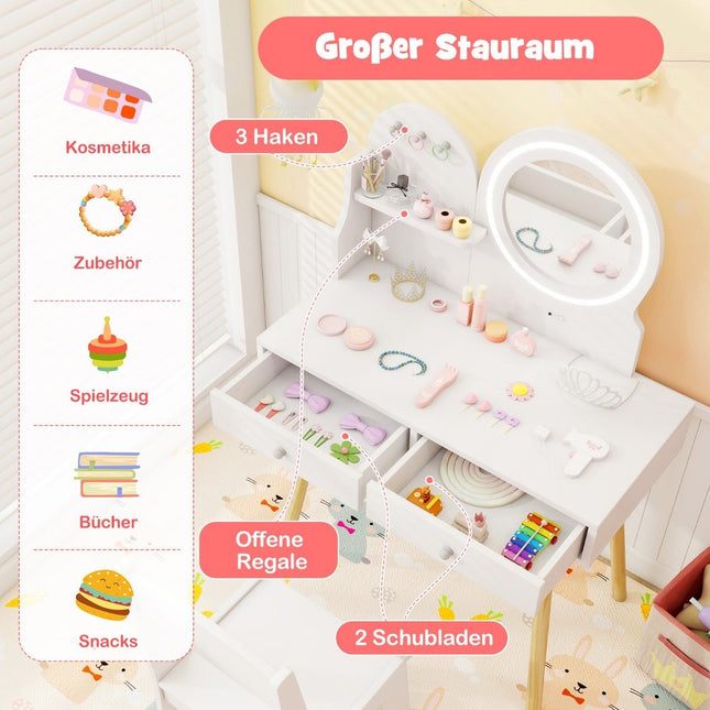 Kinderschminktisch mit Beleuchtung 2 in 1 Schminktisch mit Spiegel weiß