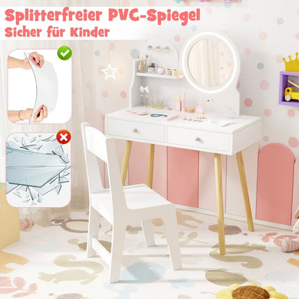 Coiffeuse enfant avec éclairage Coiffeuse 2 en 1 avec miroir blanc