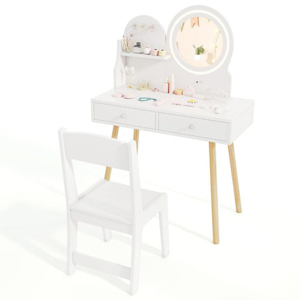 Coiffeuse enfant avec éclairage Coiffeuse 2 en 1 avec miroir blanc