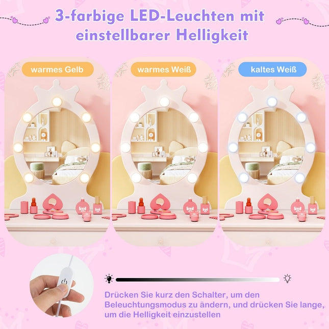 Coiffeuse enfant avec éclairage Coiffeuse princesse 2 en 1 avec miroir amovible blanc