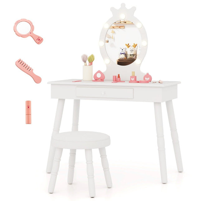 Coiffeuse enfant avec éclairage Coiffeuse princesse 2 en 1 avec miroir amovible blanc