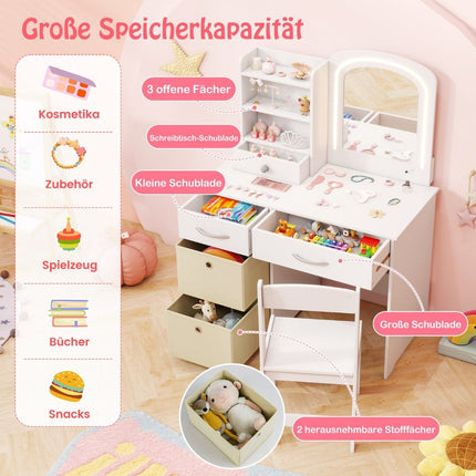 Kinderschminktisch mit Beleuchtung Kinderschminktisch mit Spiegel Schminktisch Weiß