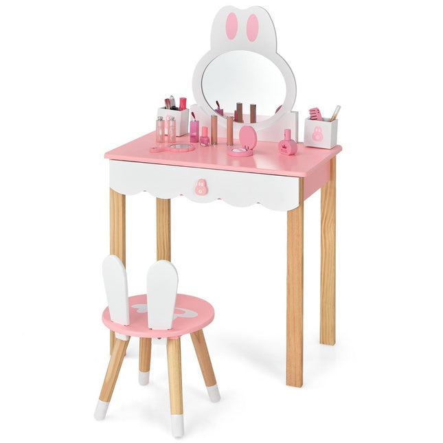 Coiffeuse enfant avec tabouret Coiffeuse princesse 60 x 34 x 103 cm rose + blanc