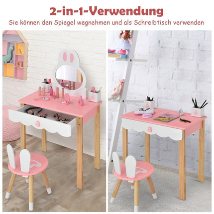 Coiffeuse enfant avec tabouret Coiffeuse princesse 60 x 34 x 103 cm rose + blanc