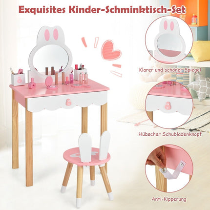 Coiffeuse enfant avec tabouret Coiffeuse princesse 60 x 34 x 103 cm rose + blanc