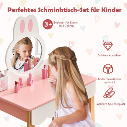 Coiffeuse enfant avec tabouret Coiffeuse princesse 60 x 34 x 103 cm rose + blanc