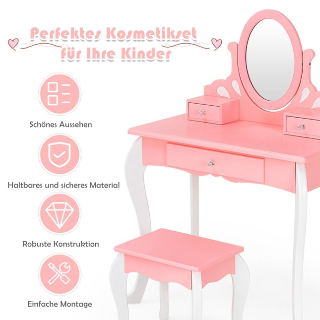 Coiffeuse enfant avec tabouret Coiffeuse princesse avec 3 tiroirs & miroir rose