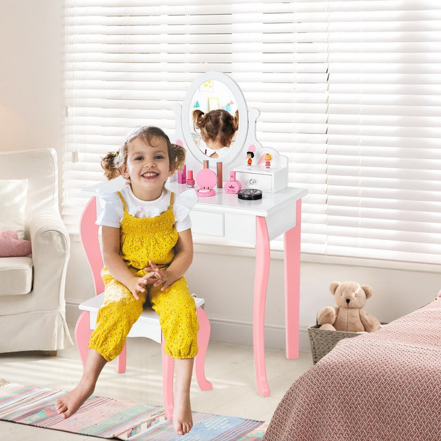 Coiffeuse enfant avec tabouret Coiffeuse princesse avec 3 tiroirs et miroir blanc