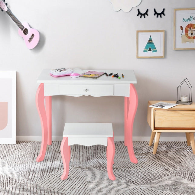 Coiffeuse enfant avec tabouret Coiffeuse princesse avec 3 tiroirs et miroir blanc