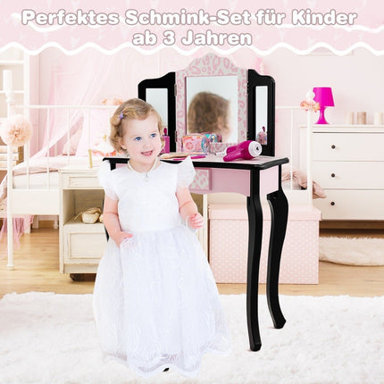 Coiffeuse enfant avec tabouret & miroir pliant & tiroir léopard