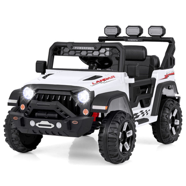 Voiture électrique pour enfants avec télécommande 2,4 G et amplificateur. USB et amp; Lumière et amp; Musique 12V Voiture pour enfants Jeep Car Blanc