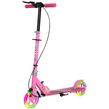 Trottinette pliable pour enfants avec guidon réglable en hauteur, 2 roues lumineuses, frein à main et frein de roue arrière, trottinette pour enfants de 3 à 8 ans, rose Aosom