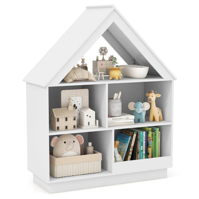 Bibliothèque en forme de maison pour enfants, étagère pour enfants en bois avec 5 compartiments, 88 x 34 x 108 cm, blanc