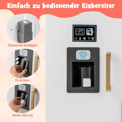 Kinderküche mit Zubehör Spielküche mit Schreibtafel Eismaschine Spüle Spielzeugküche weiß