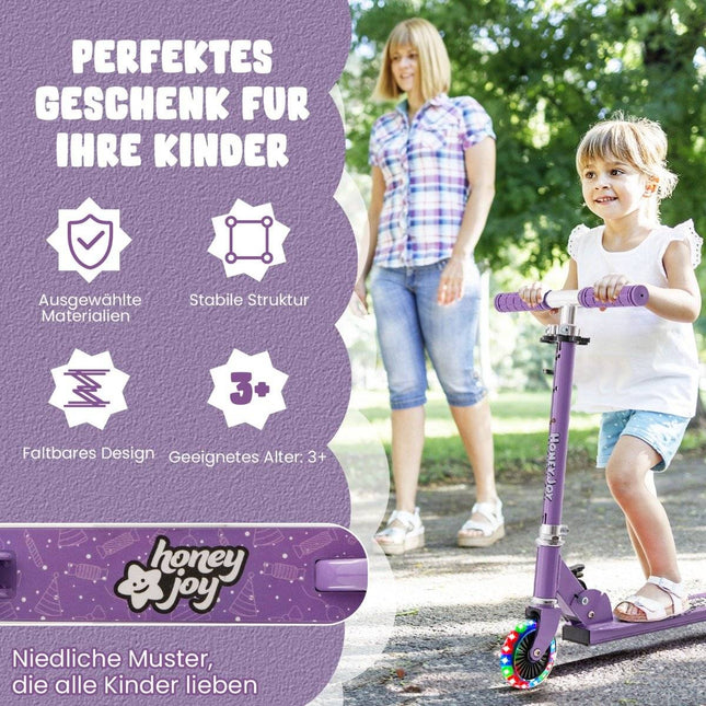 Trottinette enfant avec roues LED, réglable en hauteur, trottinette enfant, trottinette de ville, violet
