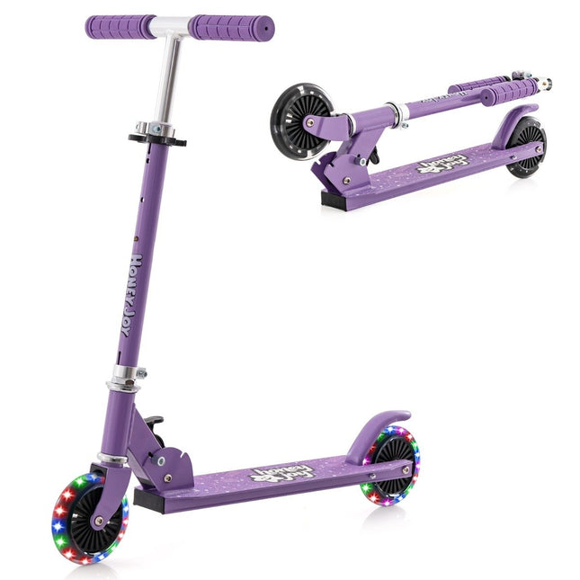 Trottinette enfant avec roues LED, réglable en hauteur, trottinette enfant, trottinette de ville, violet