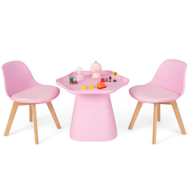 Kindertisch mit 2 Stühlen 3 tlg. Kindersitzgruppe aus Buchenholz Kindersitzgarnitur rosa