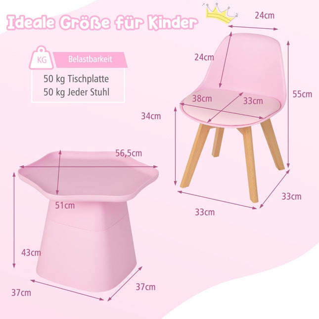 Kindertisch mit 2 Stühlen 3 tlg. Kindersitzgruppe aus Buchenholz Kindersitzgarnitur rosa