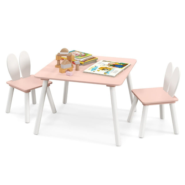 Table enfant avec 2 chaises 3 pièces. Groupe de sièges enfant avec pieds en bois massif rose