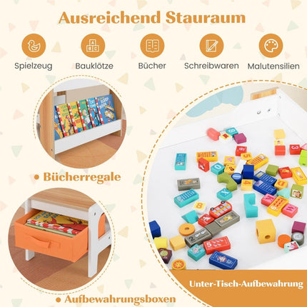 Table pour enfants avec 2 chaises &amp; Plateau de table réversible &amp; Bibliothèque groupe de sièges pour enfants 3 pièces naturel
