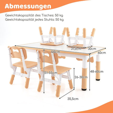 Kindertisch mit 4 Stühlen Set mit Graffiti-Tischplatte. Höhenverstellbare Kindersitzgruppe natur