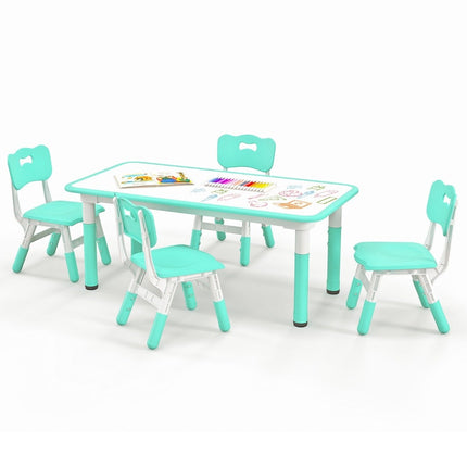 Table pour enfants avec 4 chaises avec plateau graffiti, groupe de sièges pour enfants réglable en hauteur, vert