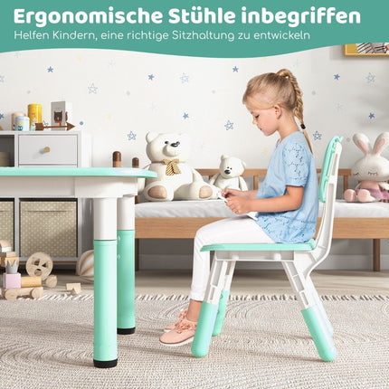 Table pour enfants avec 4 chaises avec plateau graffiti, groupe de sièges pour enfants réglable en hauteur, vert