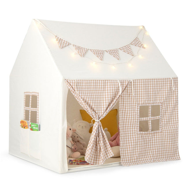 Tente pour enfants d'intérieur, maison de jeux pour enfants avec tapis et lumières, 125 x 100 x 127 cm, beige