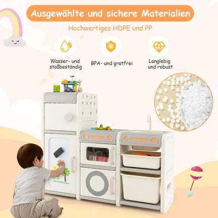 Kinderspielzeugschrank mit magnetischem Whiteboard &amp; abnehmbarem Waschbecken &amp; Wasserhahn
